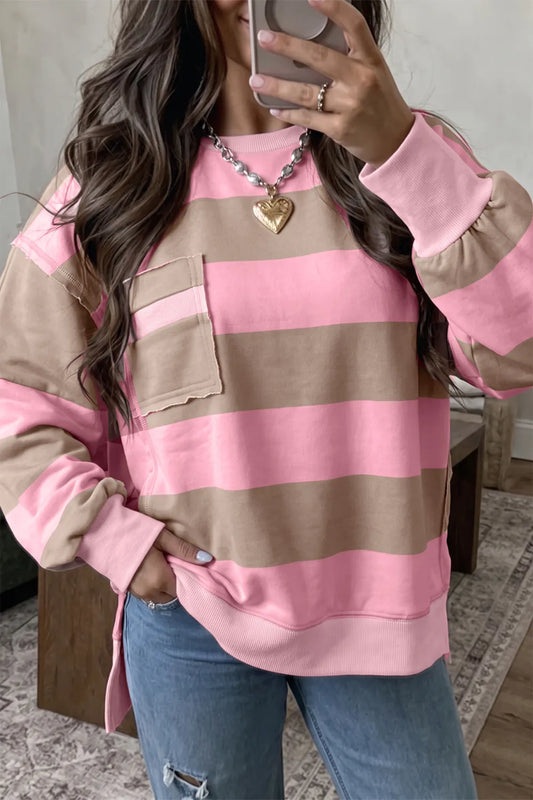 ~PREORDER~ Pink Mocha Stripe Sweatshirt ~PREORDER~