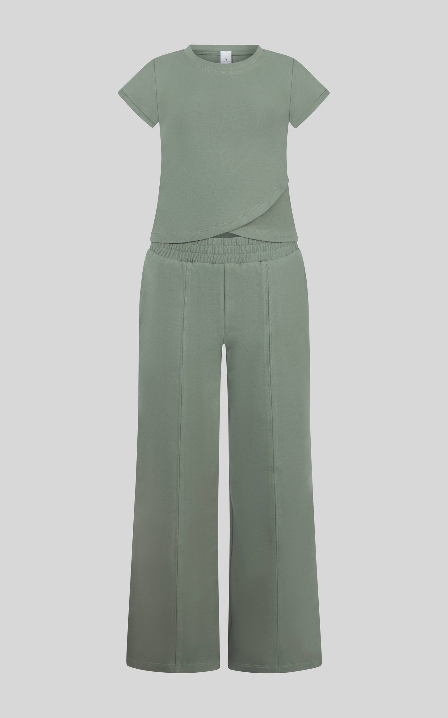 Tween Girls Sage Tulip Hem Top & Wide Leg Pants Set | Jersey Two-Piece Outfit