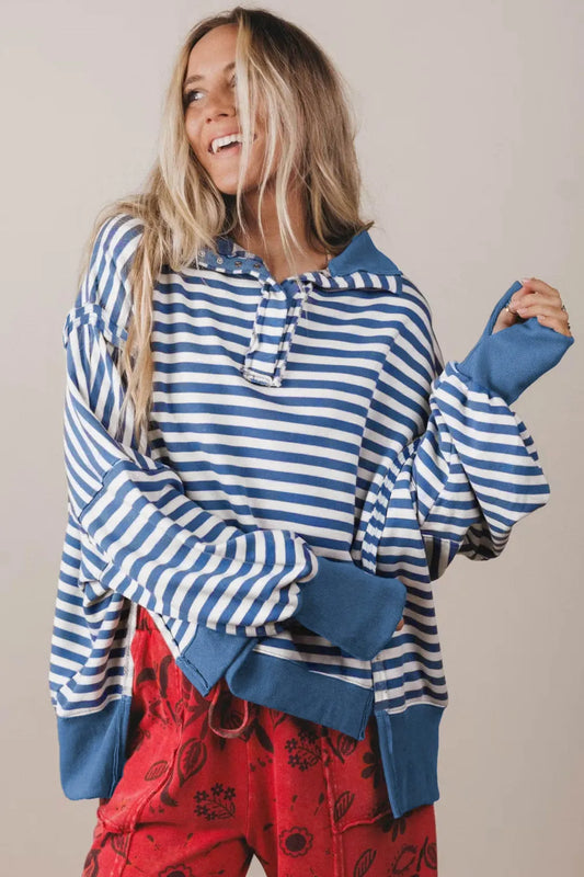 ~PREORDER~ Blue Skies Striped Raw Seam Pullover ~PREORDER~