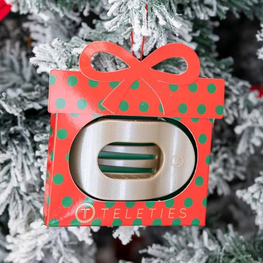 TELETIES Holiday Flat Round Clip Ornament | Christmas Hair Clip Gift