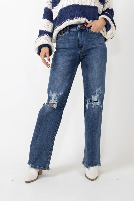 Judy Blue High Rise 90’s Knee Distressed Straight Jeans for Women