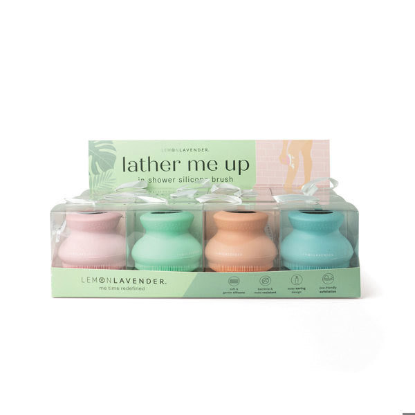 “Lemon Lavender silicone body scrubber in pastel color”

“Eco-friendly exfoliating brush with hanging loop and suction cup”

“Soft palm-sized silicone body scrubber for gentle cleansing”
