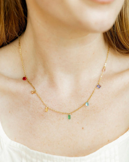 Linny Co. Allegra Multi Necklace | Colorful Stone Gold Adjustable Necklace
