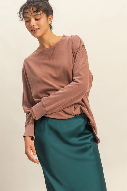 Mineral Washed Drop Shoulder Long Sleeve Tee – Relaxed Everyday Essential