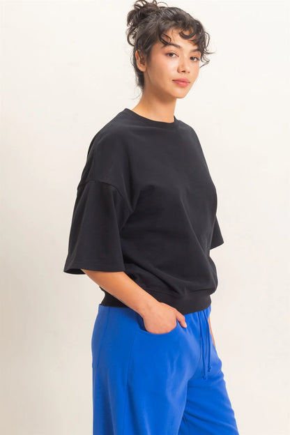 Washed Crew Neck Short Sleeve Top by Double Zero | Relaxed Drop Shoulder Boutique Tee