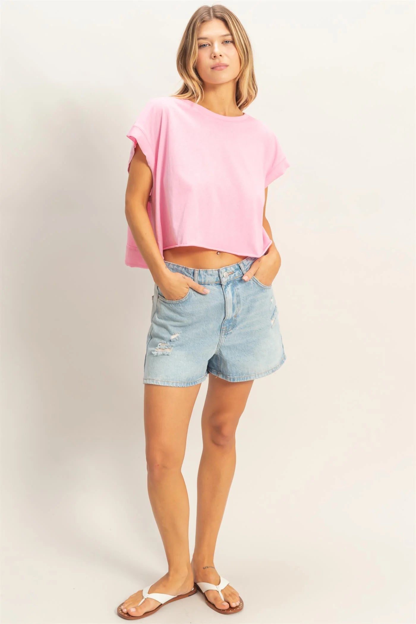 Easy Breezy Babe Boxy Crew Neck Crop Top | Relaxed Fit Casual Tee