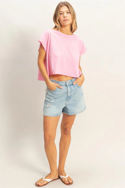 Easy Breezy Babe Boxy Crew Neck Crop Top | Relaxed Fit Casual Tee