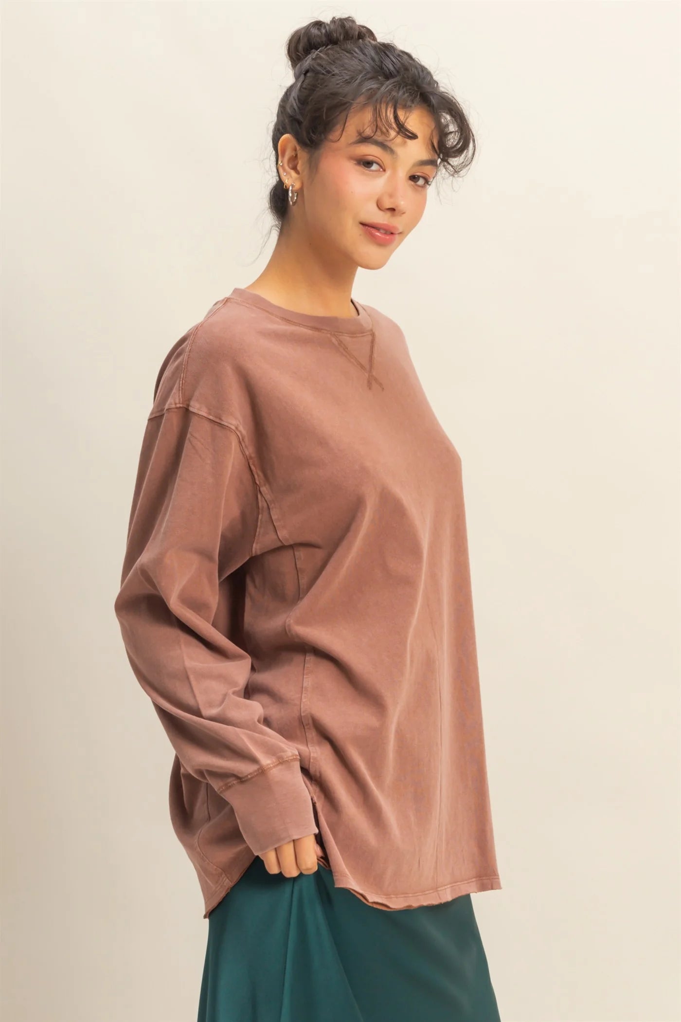Mineral Washed Drop Shoulder Long Sleeve Tee – Relaxed Everyday Essential