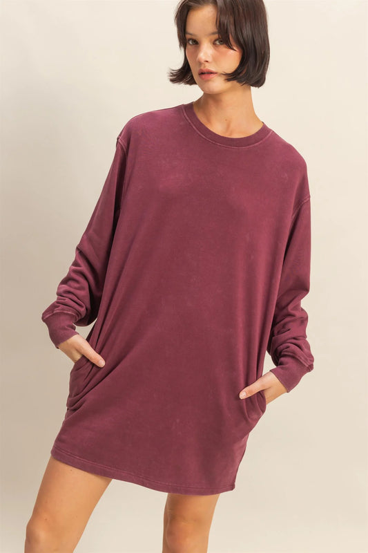 Mineral Washed Oversized Mini Sweatshirt by HYFVE – Relaxed Fit, Dropped Shoulder