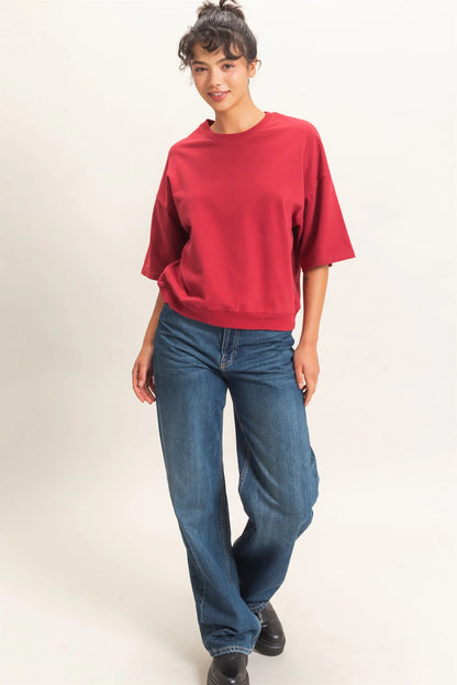 Washed Crew Neck Short Sleeve Top by Double Zero | Relaxed Drop Shoulder Boutique Tee