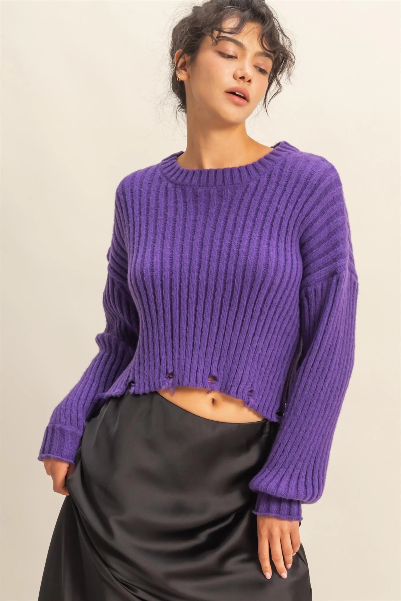 Ribbed Distressed Hem Sweater — Chunky, Cute & Perfectly Laid-Back