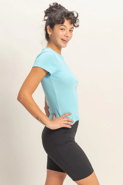 HyFVE / Double Zero Everyday Ribbed Short Sleeve Top | Fitted Cotton Crew Neck Basic Tee