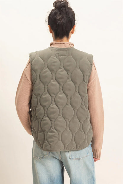 Olive Everyday Quilted Vest | HyFve / Double Zero Zip-Front Layering Vest