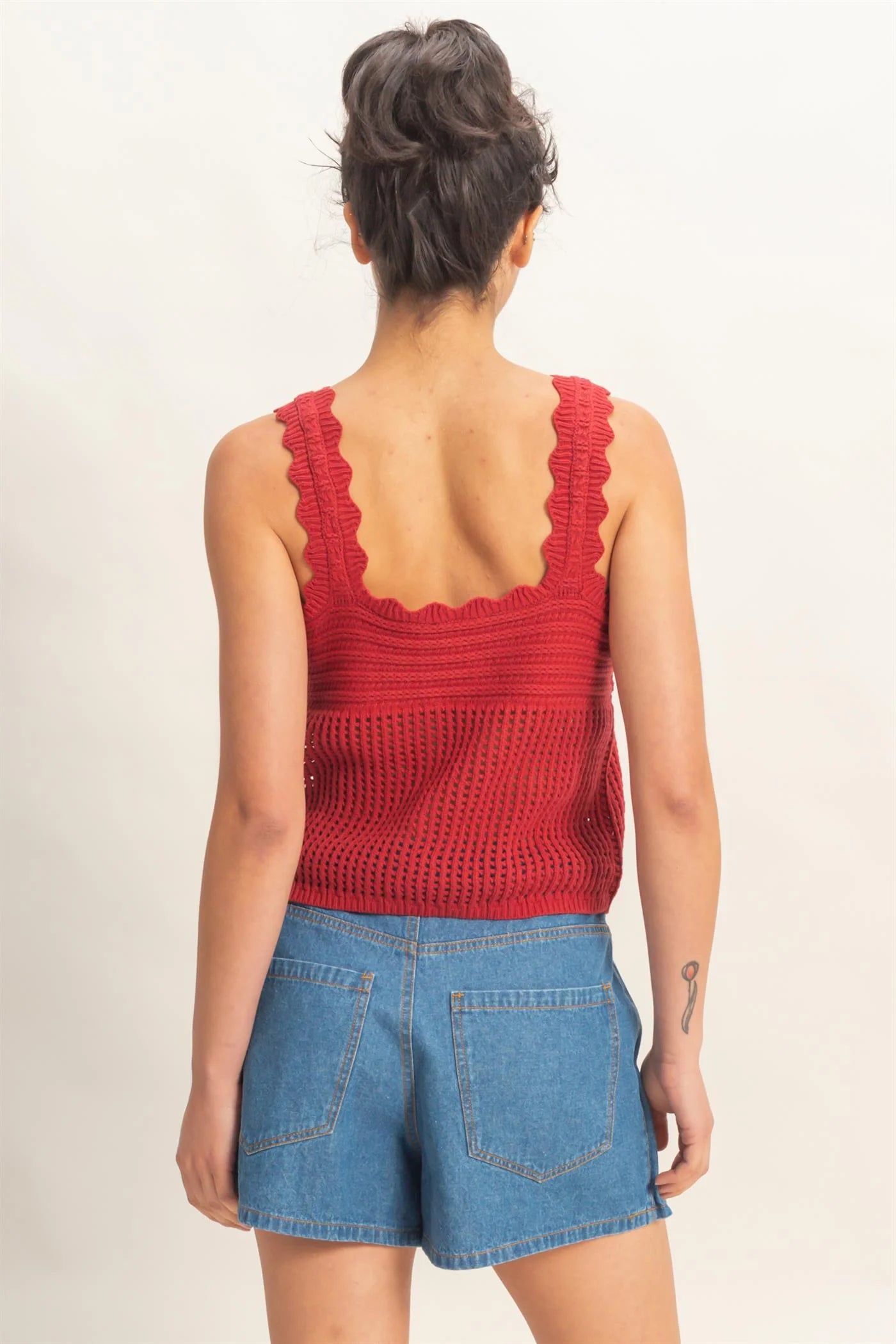 Red Open Knit Double Tie-Front Vest