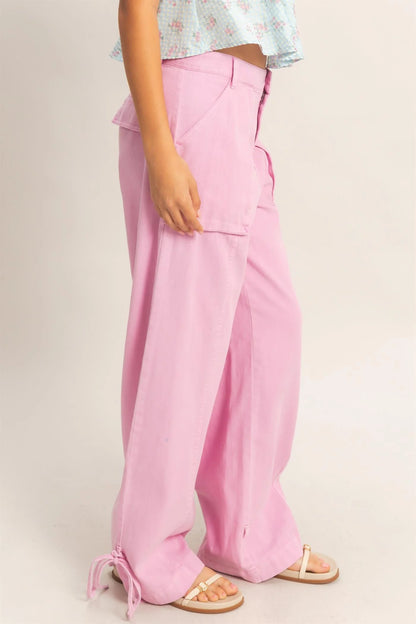 On The Move High Rise Cargo Pants – Relaxed Wide Leg Pants with Ankle Ties