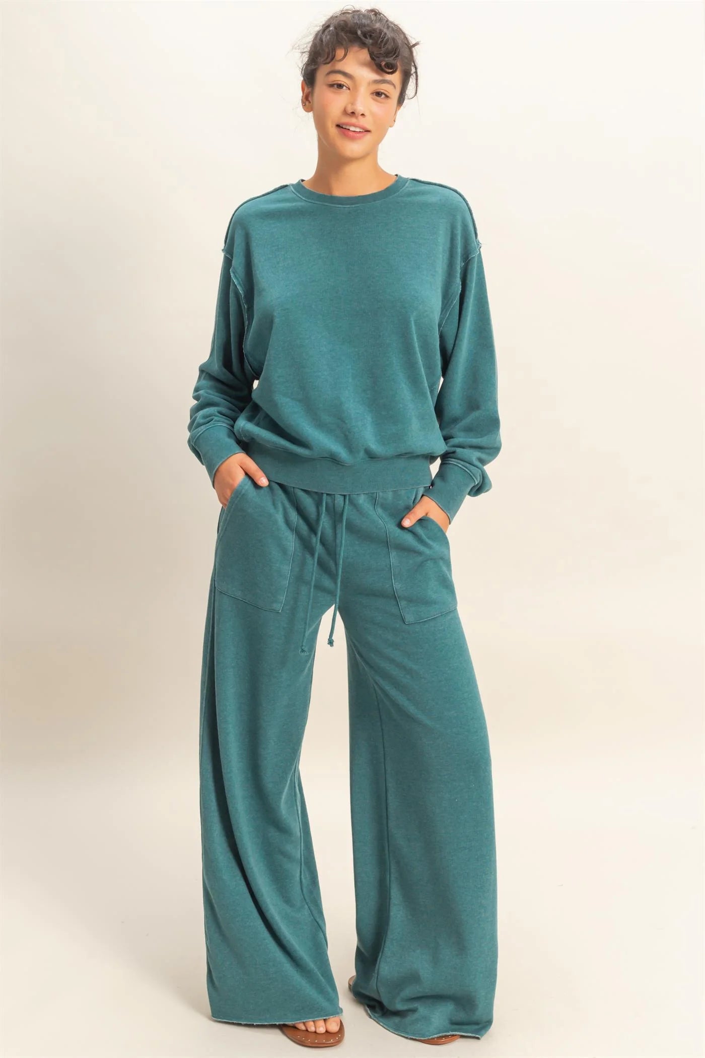 HyFVE / Double Zero Laid Back Luxe Raw Edge Sweatshirt | Burnout French Terry Crewneck Pullover