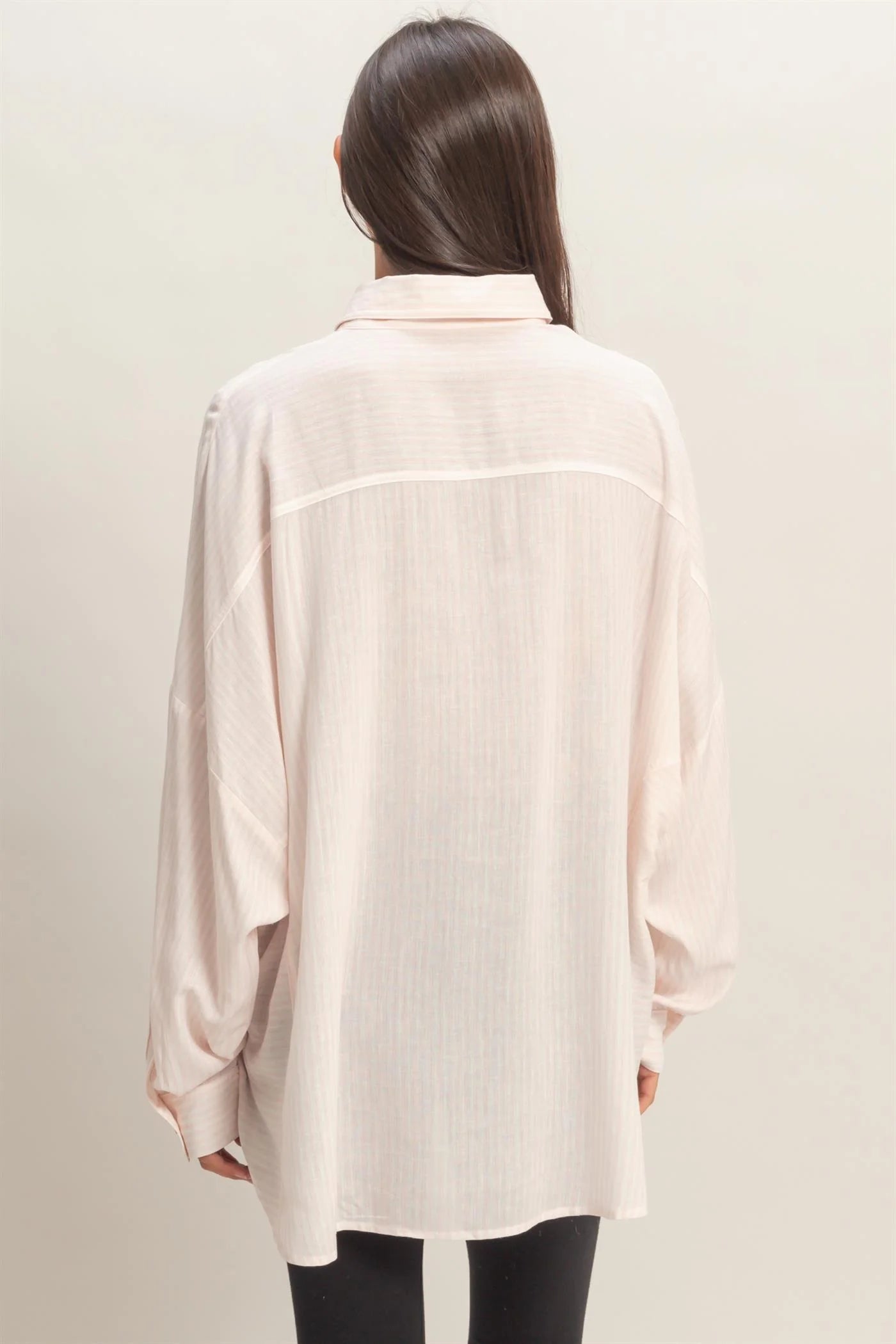 Pinstripe & Poise Oversized Striped Button-Up Shirt with Pockets