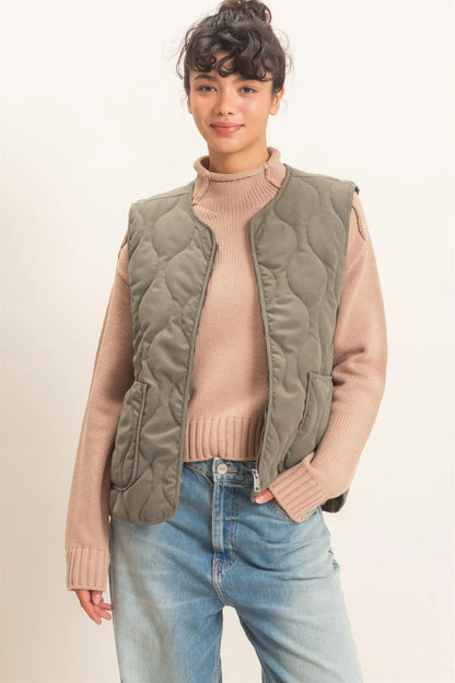 Olive Everyday Quilted Vest | HyFve / Double Zero Zip-Front Layering Vest
