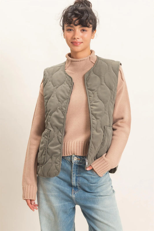 Olive Everyday Quilted Vest | HyFve / Double Zero Zip-Front Layering Vest