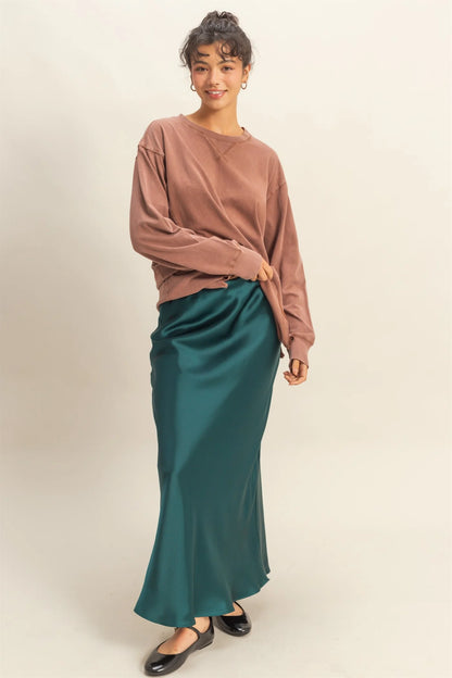 Mineral Washed Drop Shoulder Long Sleeve Tee – Relaxed Everyday Essential