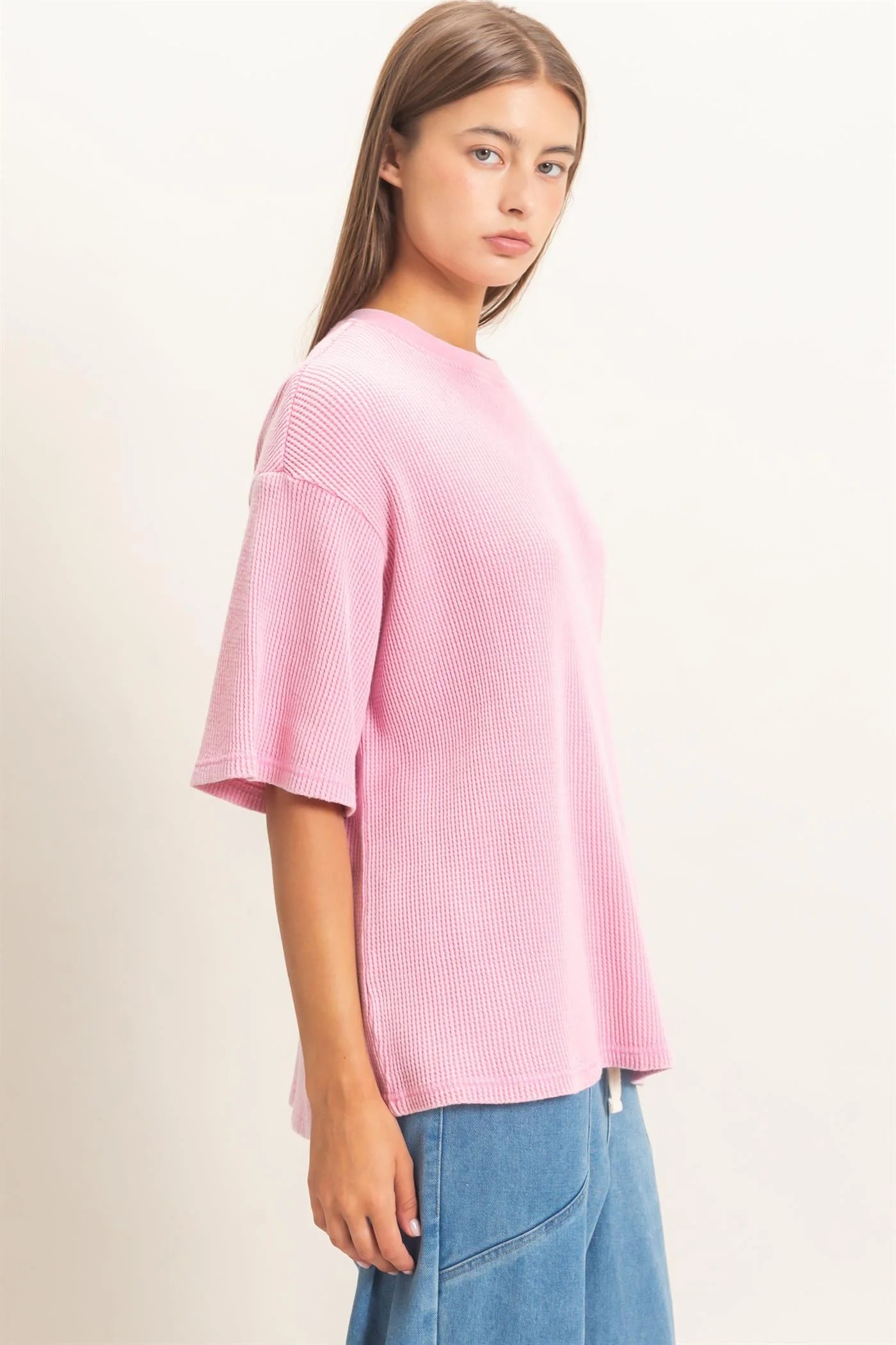 Mineral Wash Waffle Crew Neck Top by Double Zero | Short Sleeve Boutique Tee