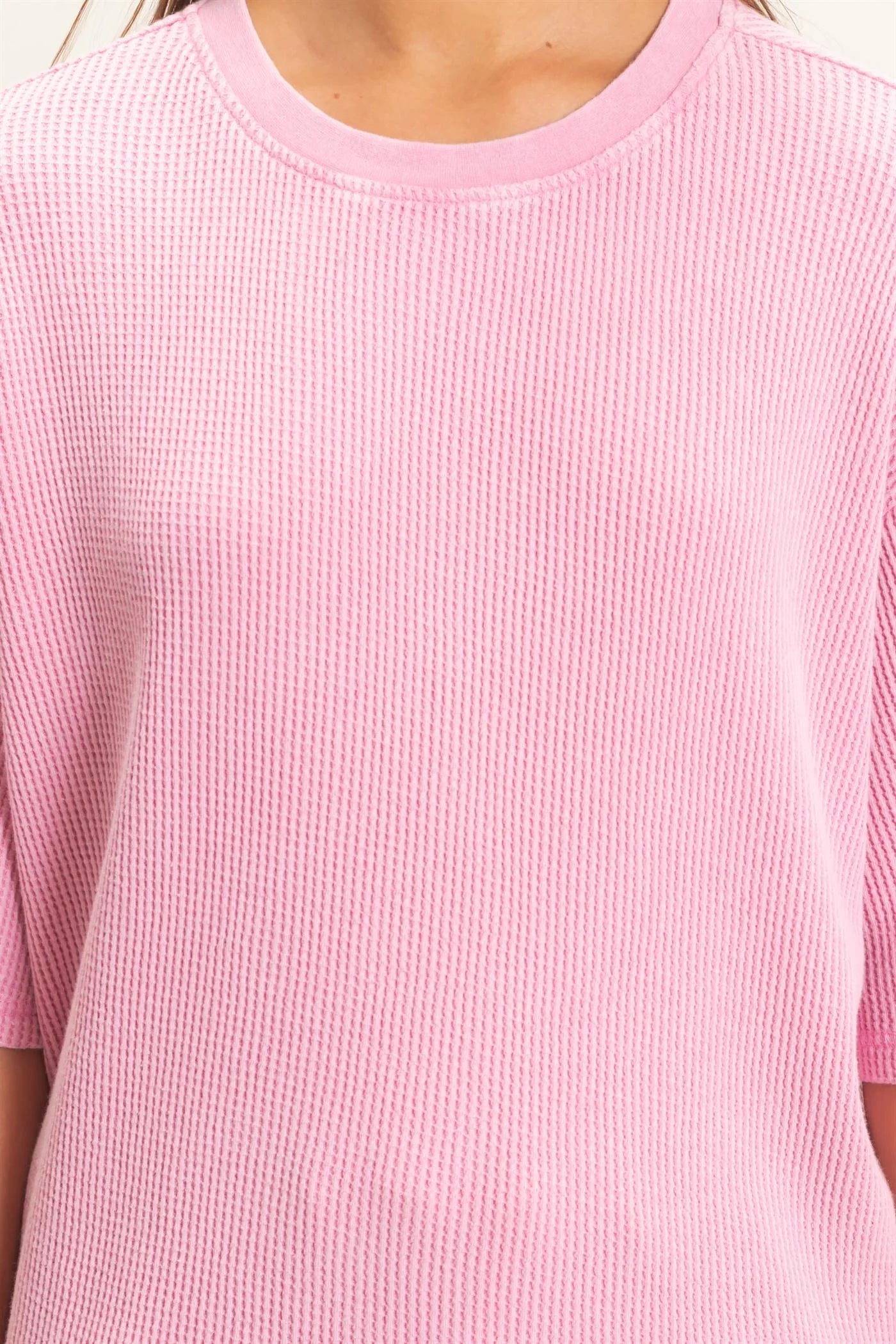 Mineral Wash Waffle Crew Neck Top by Double Zero | Short Sleeve Boutique Tee