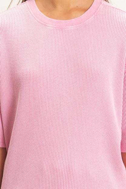 Mineral Wash Waffle Crew Neck Top by Double Zero | Short Sleeve Boutique Tee