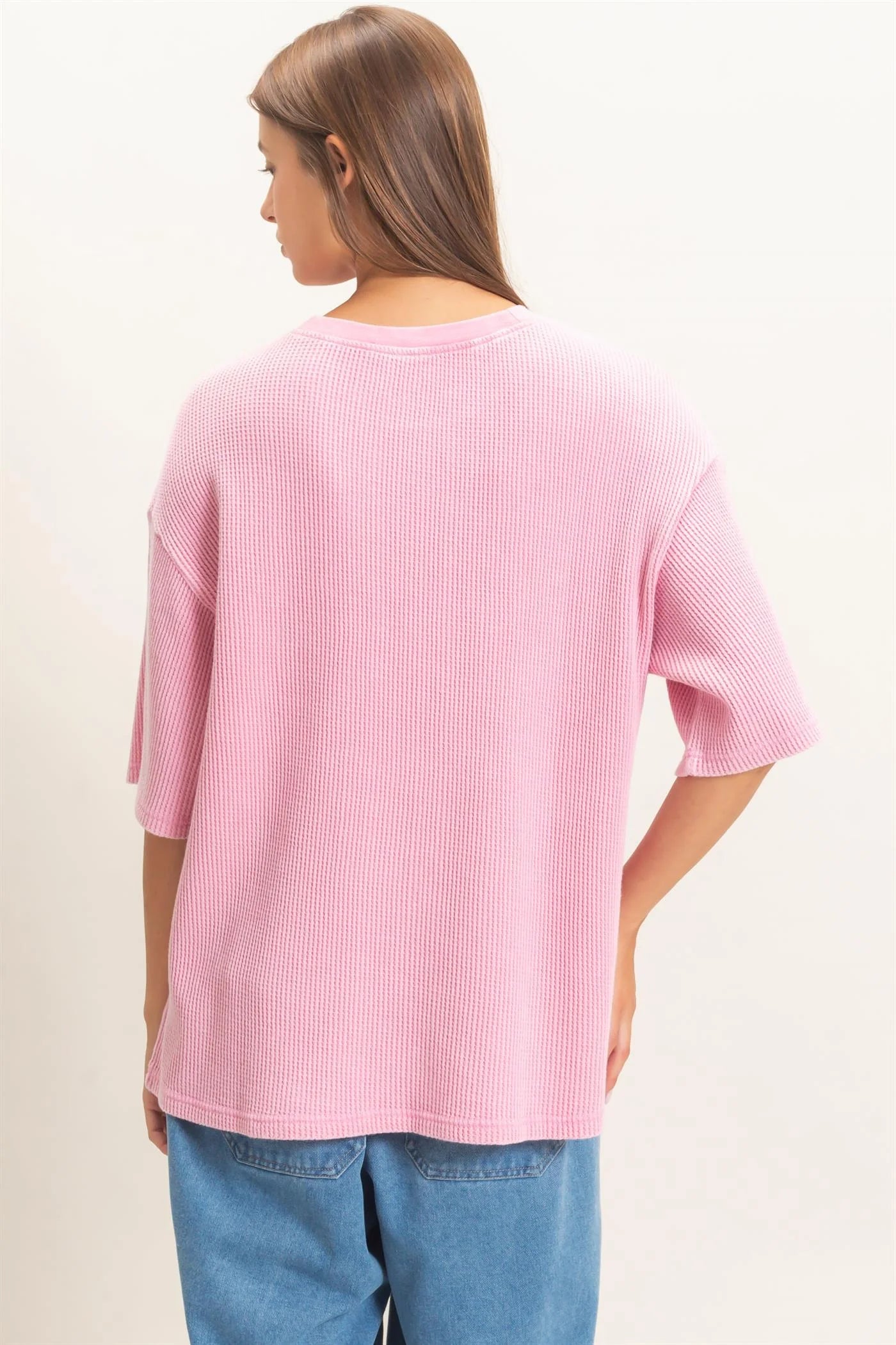 Mineral Wash Waffle Crew Neck Top by Double Zero | Short Sleeve Boutique Tee