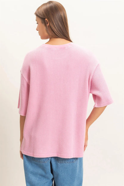 Mineral Wash Waffle Crew Neck Top by Double Zero | Short Sleeve Boutique Tee