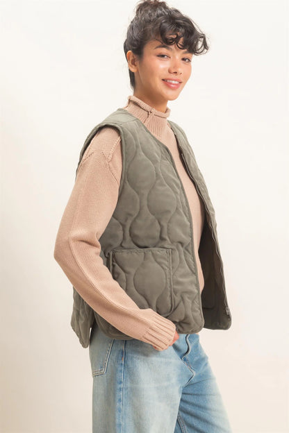 Olive Everyday Quilted Vest | HyFve / Double Zero Zip-Front Layering Vest