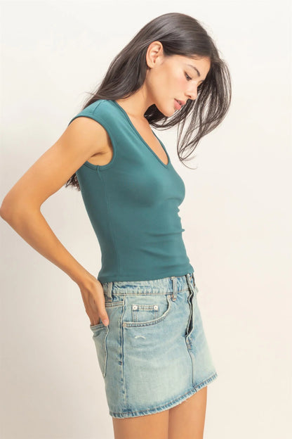 HyFVE / Double Zero Sleek V-Neck Cap Sleeve Top | Fitted Layering Tank