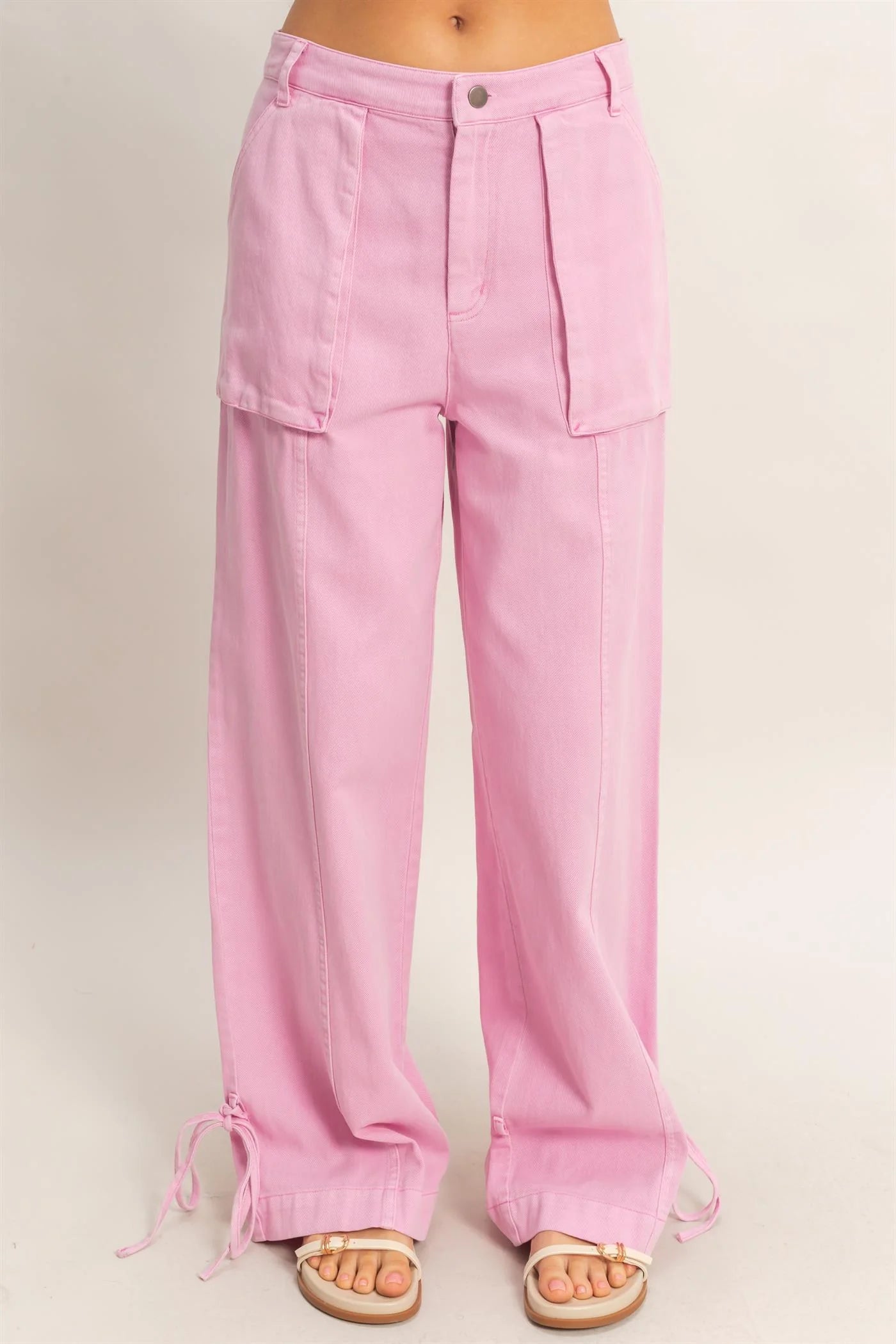 On The Move High Rise Cargo Pants – Relaxed Wide Leg Pants with Ankle Ties