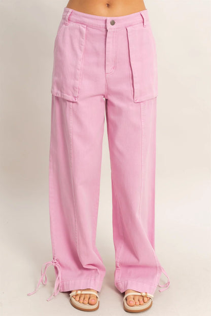 On The Move High Rise Cargo Pants – Relaxed Wide Leg Pants with Ankle Ties