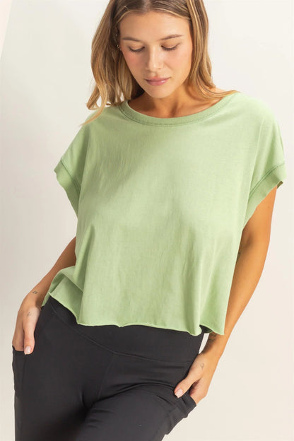Easy Breezy Babe Boxy Crew Neck Crop Top | Relaxed Fit Casual Tee