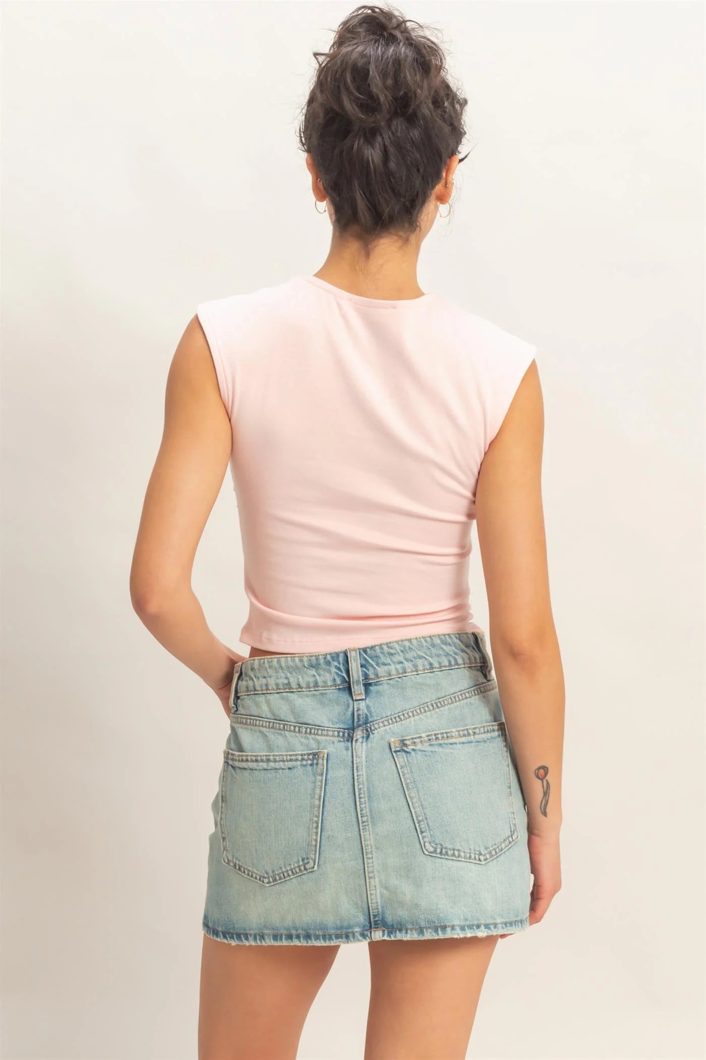 Ruched Waist Cap Sleeve Knit Top – Fitted Side Ruched Stretch Cotton Tank