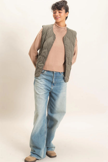 Olive Everyday Quilted Vest | HyFve / Double Zero Zip-Front Layering Vest