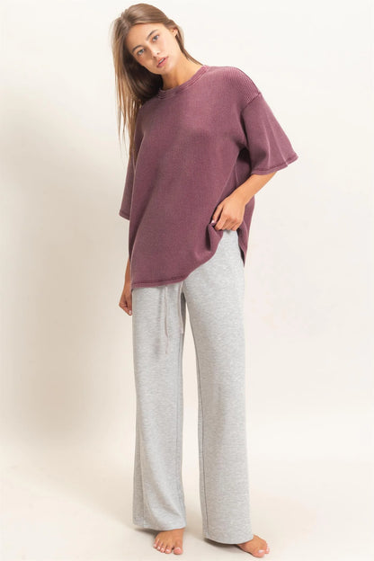 Mineral Wash Waffle Crew Neck Top by Double Zero | Short Sleeve Boutique Tee