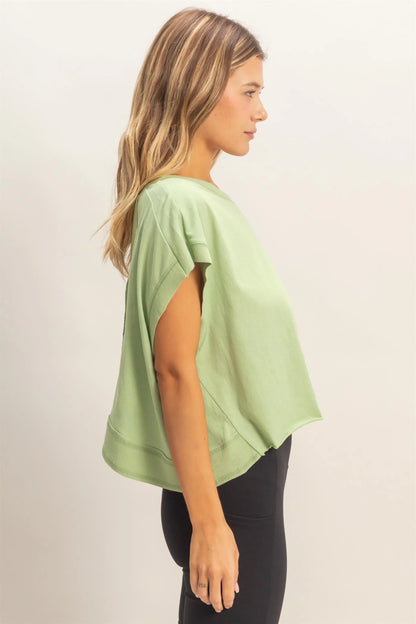 Easy Breezy Babe Boxy Crew Neck Crop Top | Relaxed Fit Casual Tee