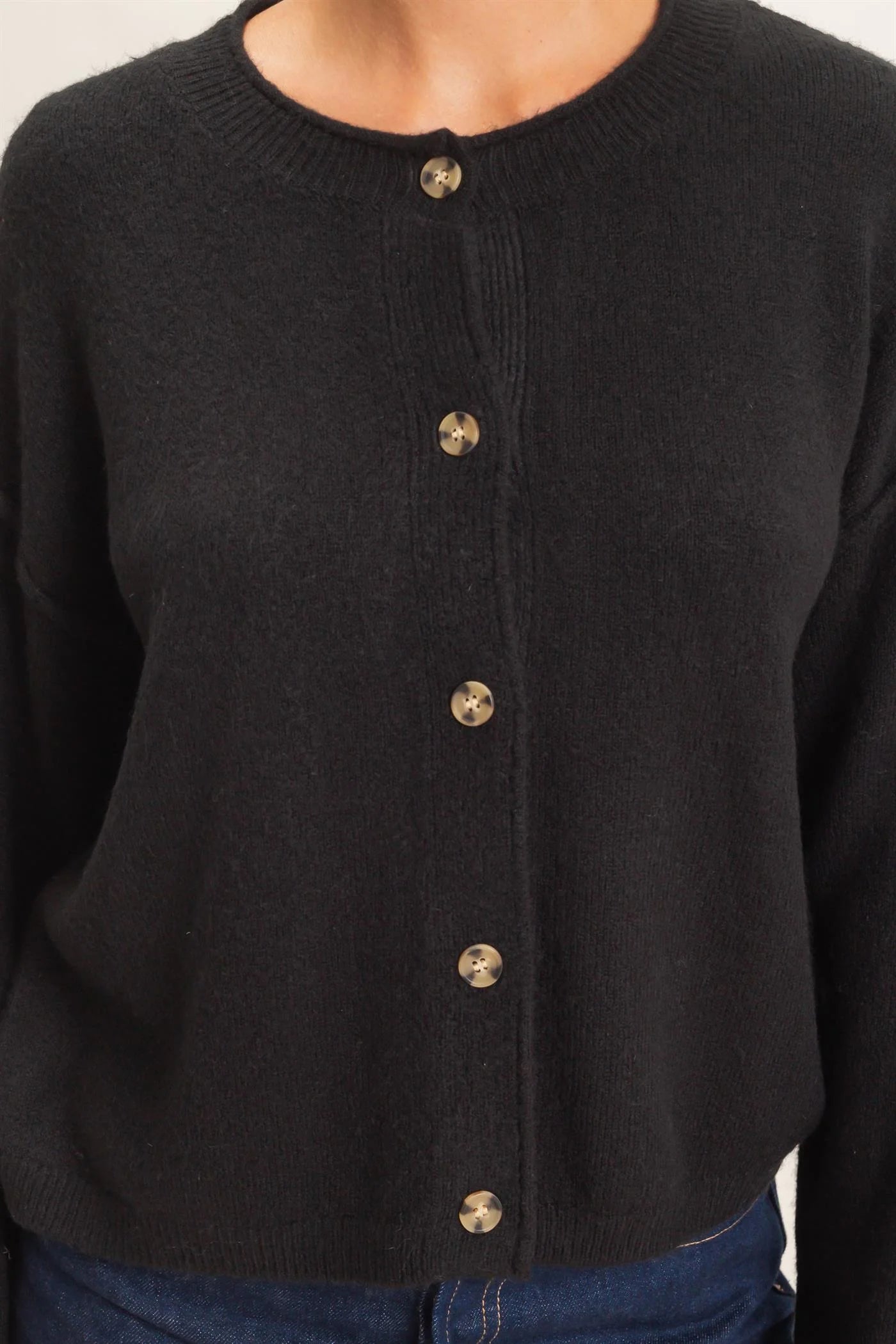 Double Zero Easy Layer Button-Front Cardigan | DZ26E269 Loose Fit Crew Neck Sweater