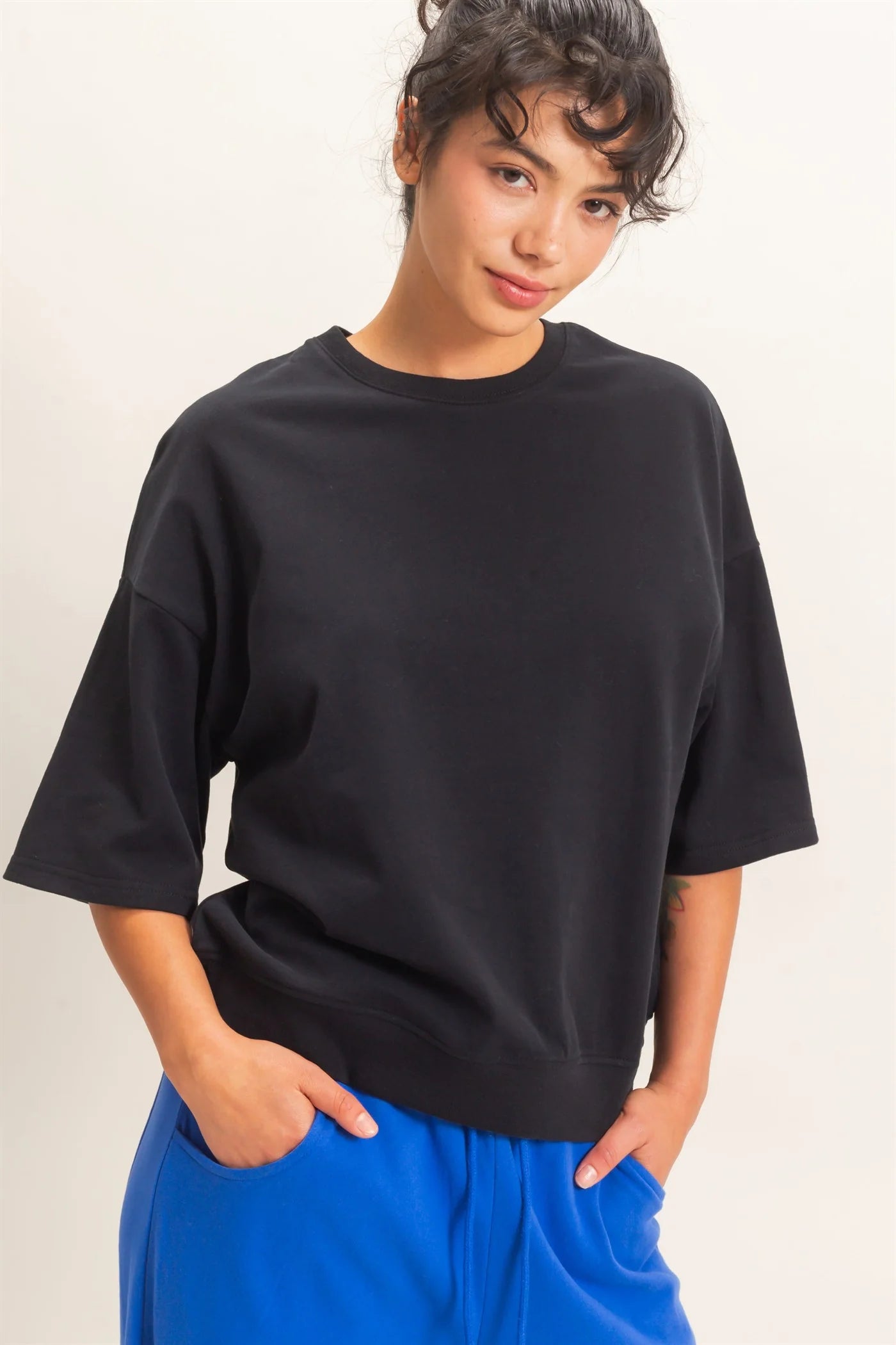 Washed Crew Neck Short Sleeve Top by Double Zero | Relaxed Drop Shoulder Boutique Tee