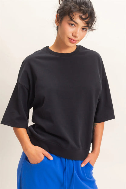 Washed Crew Neck Short Sleeve Top by Double Zero | Relaxed Drop Shoulder Boutique Tee