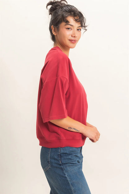 Washed Crew Neck Short Sleeve Top by Double Zero | Relaxed Drop Shoulder Boutique Tee