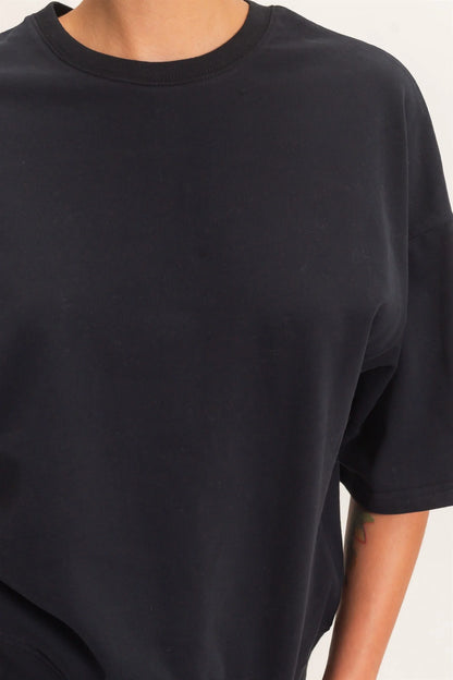 Washed Crew Neck Short Sleeve Top by Double Zero | Relaxed Drop Shoulder Boutique Tee