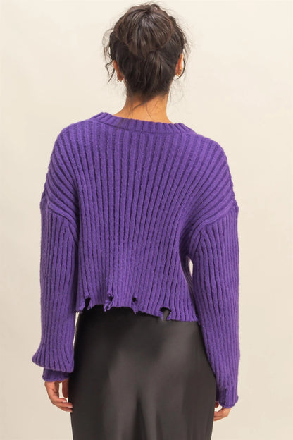 Ribbed Distressed Hem Sweater — Chunky, Cute & Perfectly Laid-Back