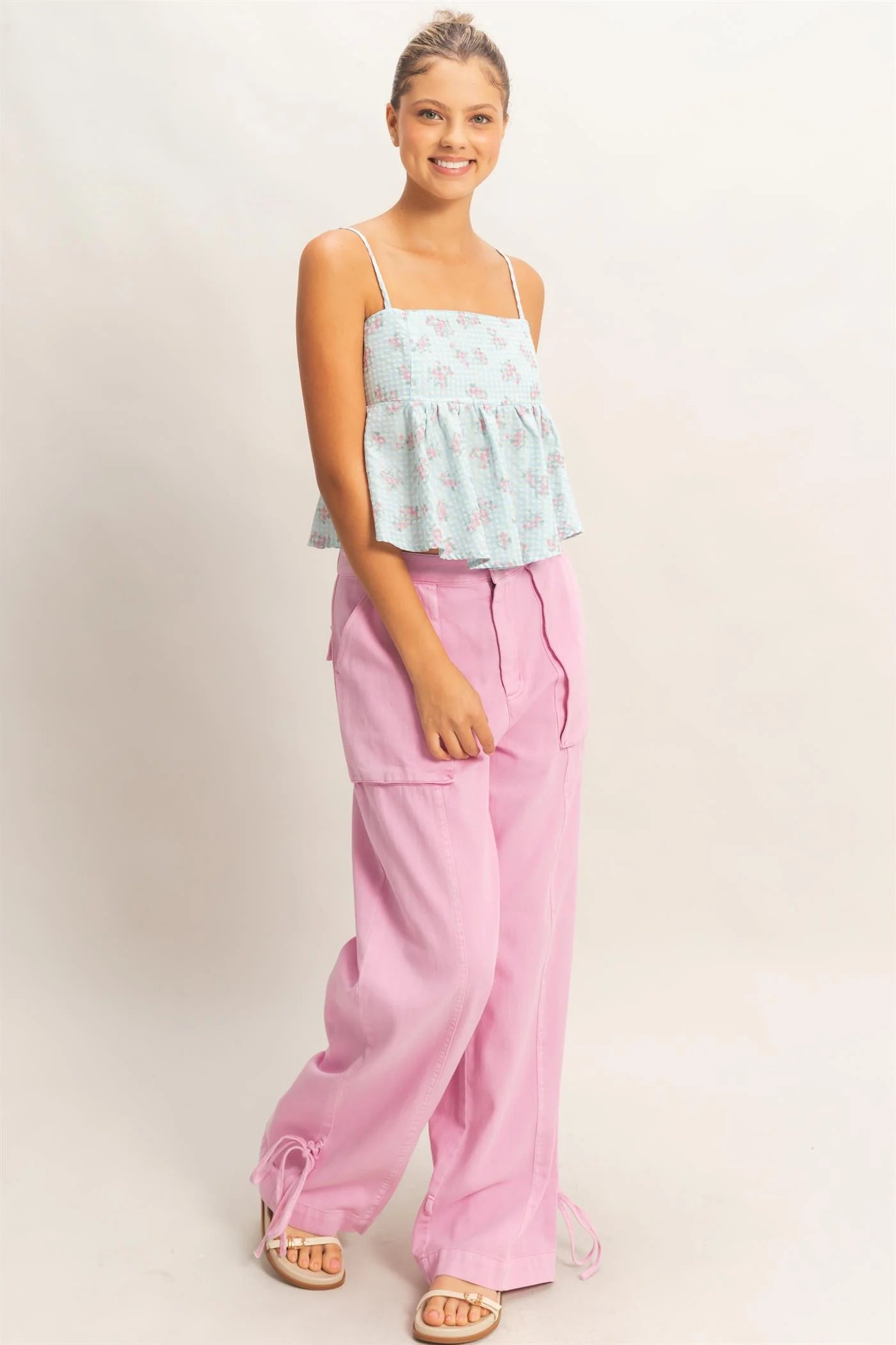 On The Move High Rise Cargo Pants – Relaxed Wide Leg Pants with Ankle Ties
