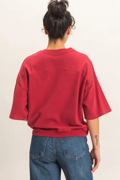 Washed Crew Neck Short Sleeve Top by Double Zero | Relaxed Drop Shoulder Boutique Tee