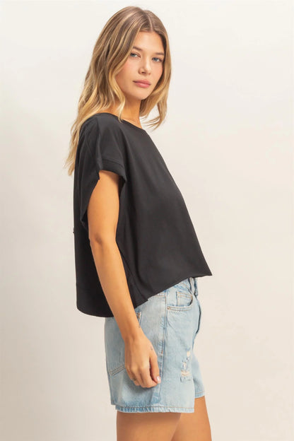 Easy Breezy Babe Boxy Crew Neck Crop Top | Relaxed Fit Casual Tee