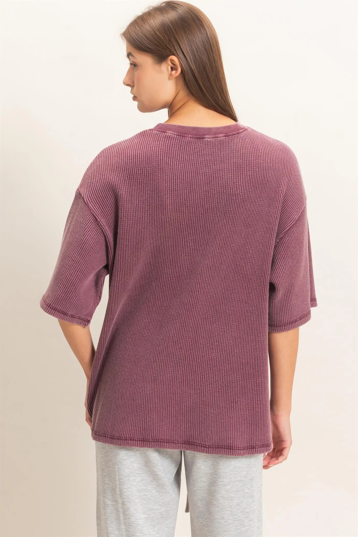 Mineral Wash Waffle Crew Neck Top by Double Zero | Short Sleeve Boutique Tee