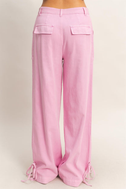 On The Move High Rise Cargo Pants – Relaxed Wide Leg Pants with Ankle Ties