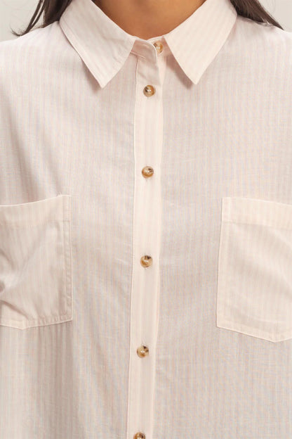 Pinstripe & Poise Oversized Striped Button-Up Shirt with Pockets
